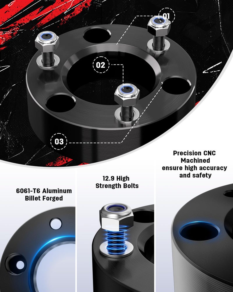 Richeer 2.5 inch Leveling Lift Kit Compatible with 2004-2026 F150, Leveling Lift Kit for 2004-2026 F150 2WD 4WD, 2003-2018 Expedition Forged Front Strut Spacers Raise the Front of your F150 by 2.5" - Image 3